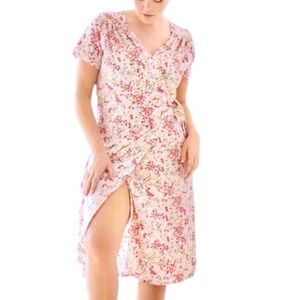 Daily Story Montreal white floral cottagecore short sleeve wrap midi dress S